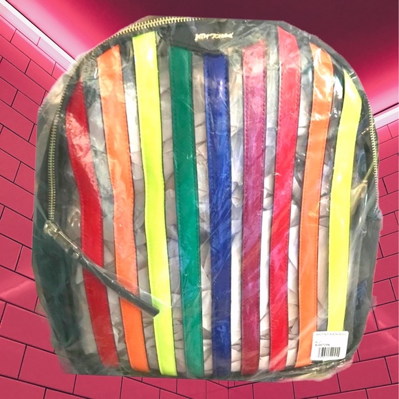 NWT $88 Betsey Johnson | Spotted In Stripes | Rainbow Backpack - Picture 2 of 15